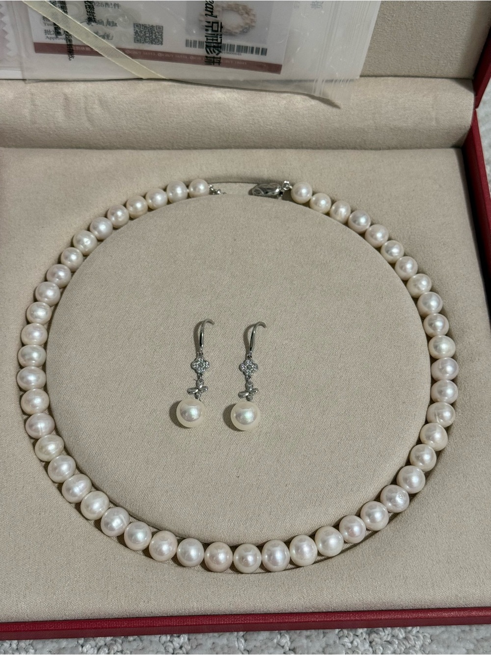 Pearl Necklace and Drop Earrings Set